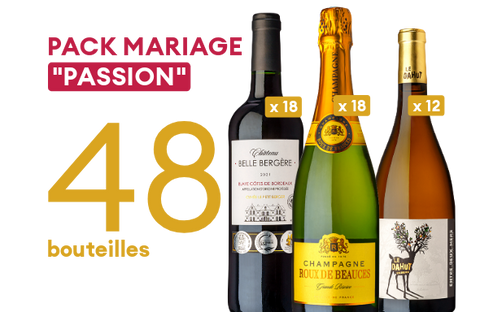 Pack mariage Passion 48 bouteilles / 40 personnes, 3 vins - Champagne, Blaye Côtes de Bordeaux, Entre-Deux-Mers
