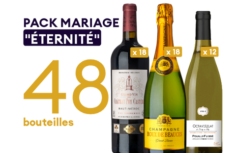 Pack Mariage Éternité 48 bouteilles / 40 personnes, 3 vins - Champagne, Haut-médoc, Pouilly-Fuissé