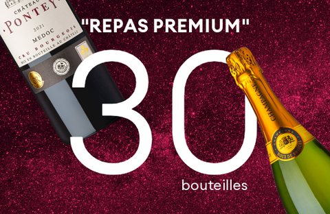 "Repas Premium" pack cave 30 bouteilles, 5 vins - Champagne, rouge et blanc